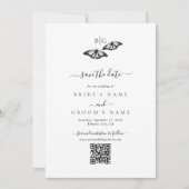 Minimalistische zwart witte vlinder monogram bruil save the date (Voorkant)