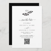 Minimalistische zwart witte vlinder monogram bruil save the date (Voorkant / Achterkant)