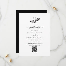 Minimalistische zwart witte vlinder monogram bruil save the date