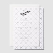 Minimalistische zwart witte vlinder monogram bruil vellum uitnodigingen (Offset (Uitnodiging))