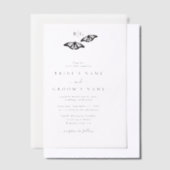 Minimalistische zwart witte vlinder monogram bruil vellum uitnodigingen (Offset)