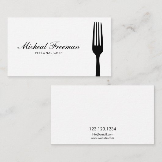 Minimalistische zwart-witte vork persoonlijke chef visitekaartje (Voorkant / Achterkant)