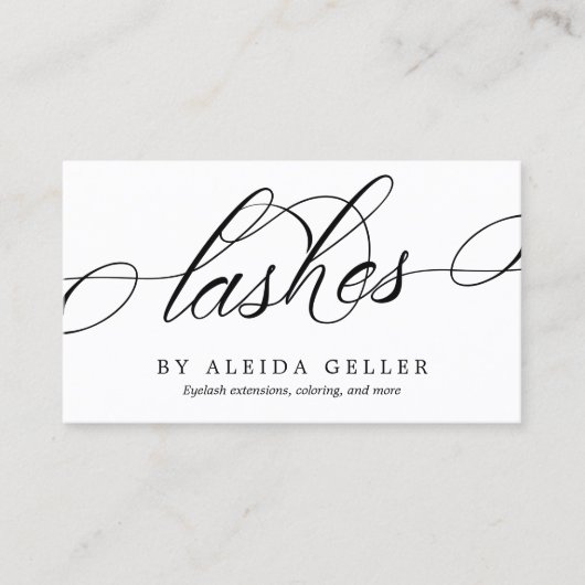 Minimalistische zwart-witte wervelende wimpers visitekaartje (Voorkant)