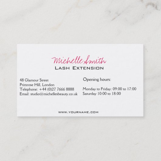 Minimalistische zwart-witte wimpers Chic Make-up Visitekaartje (Achterkant)