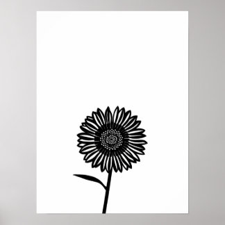 Minimalistische zwart-witte zonnebloem poster