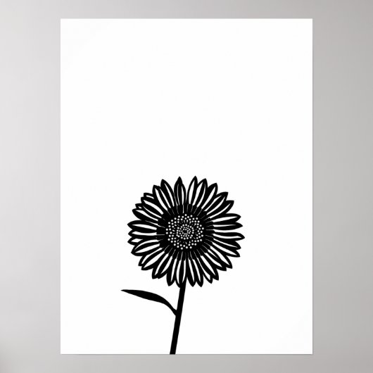 Minimalistische zwart-witte zonnebloem poster (Voorkant)