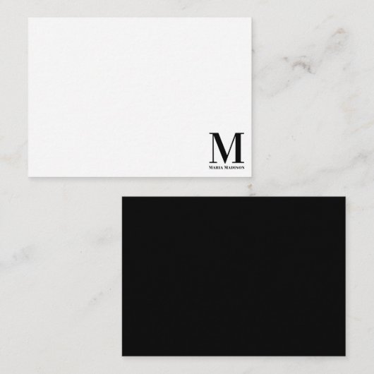 Minimalistische zwart-wittypografie met monogram notitiekaartje (Voorkant / Achterkant)