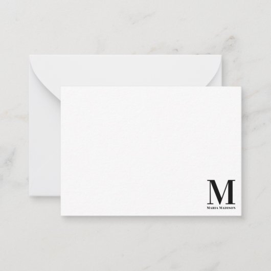 Minimalistische zwart-wittypografie met monogram notitiekaartje (Voorkant)