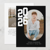 Minimalistische Zwarte 2025 Foto Afstuderen Aankondiging (Voorkant / Achterkant)