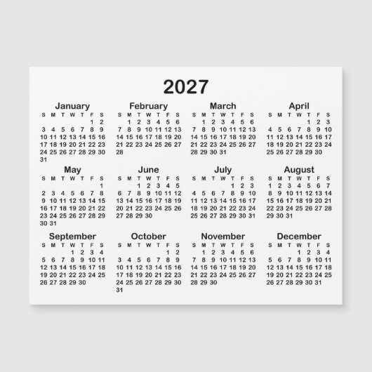 Minimalistische zwarte 2027 magnetische kalender (Voorkant)