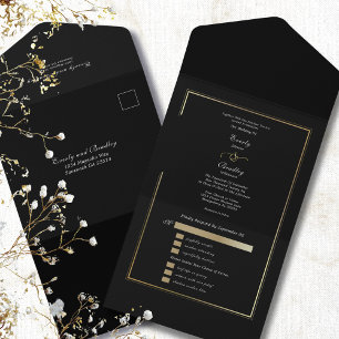 Minimalistische Zwarte Achtergrond Gouden Lijst Br All In One Uitnodiging