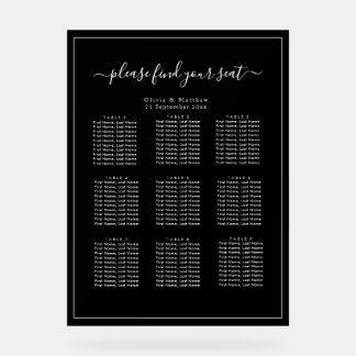Minimalistische Zwarte Acryl Trouwstoelindeling Bord