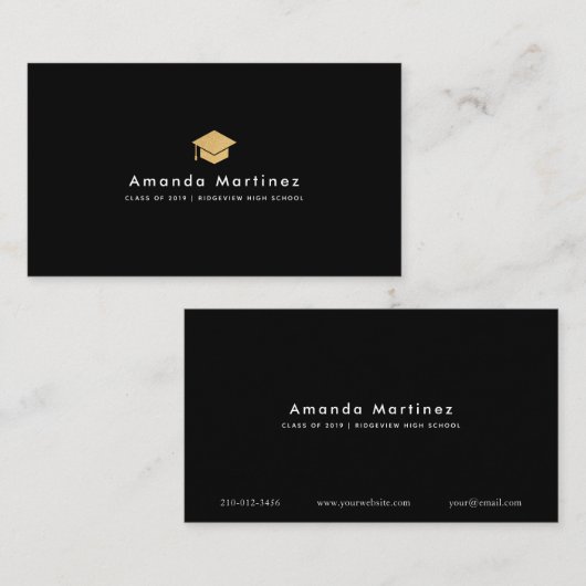 Minimalistische zwarte Afstuderen studentenoproepk Visitekaartje (Voorkant / Achterkant)