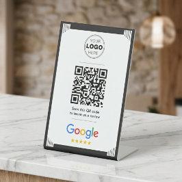 Minimalistische Zwarte Art Deco Google Review QR C Reclamebord Met Voetstuk