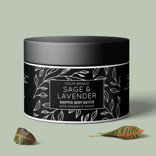 Minimalistische zwarte bloem cosmetische pot wrapp waterfles etiket