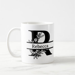 Minimalistische Zwarte Bloem Initiale Letter R Mon Koffiemok