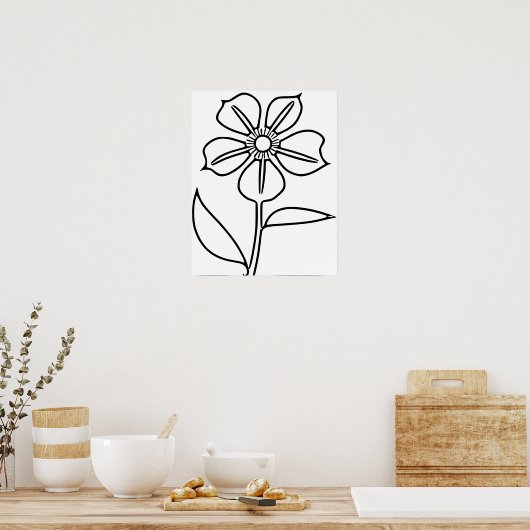 Minimalistische zwarte bloem poster (Keuken)