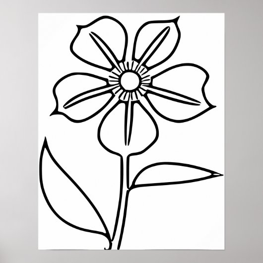 Minimalistische zwarte bloem poster (Voorkant)
