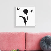 Minimalistische zwarte bloemen en vlindermuurkunst canvas afdruk (Insitu (Woonkamer))