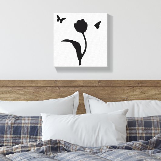 Minimalistische zwarte bloemen en vlindermuurkunst canvas afdruk (Insitu (Slaapkamer))