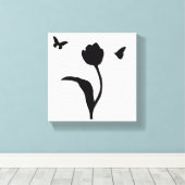 Minimalistische zwarte bloemen en vlindermuurkunst canvas afdruk (Insitu (Houten vloer))