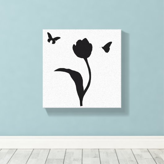 Minimalistische zwarte bloemen en vlindermuurkunst canvas afdruk (Insitu (Houten vloer))