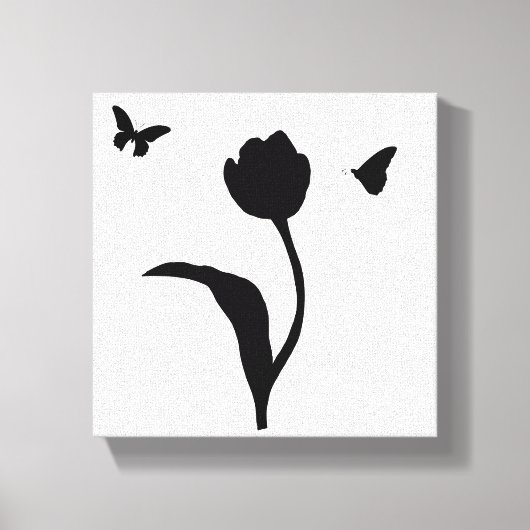 Minimalistische zwarte bloemen en vlindermuurkunst canvas afdruk (Voorkant)