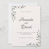 Minimalistische Zwarte Bloemen Hoek Huwelijksuitno Kaart (Voorkant)