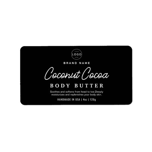 Minimalistische Zwarte Body Scrub Cosmetische Potj Etiket (Voorkant)