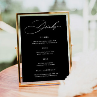 Minimalistische Zwarte Bruiloft Bar Menu Poster
