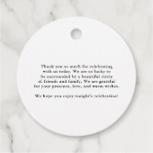 Minimalistische zwarte bruiloft bedankjes boeket labels (Achterkant)