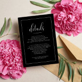 Minimalistische zwarte bruiloft details informatiekaartje