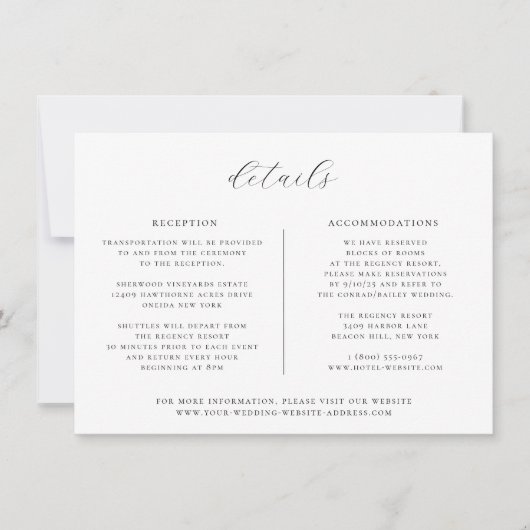 Minimalistische zwarte bruiloft details Kaart (Voorkant)