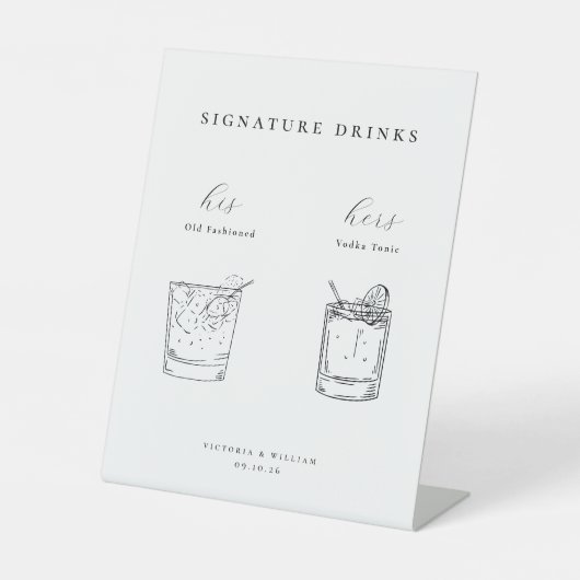 Minimalistische zwarte bruiloft handtekening Drink Reclamebord Met Voetstuk (Voorkant)