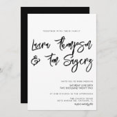 Minimalistische zwarte bruiloft in penseelscript kaart (Voorkant / Achterkant)