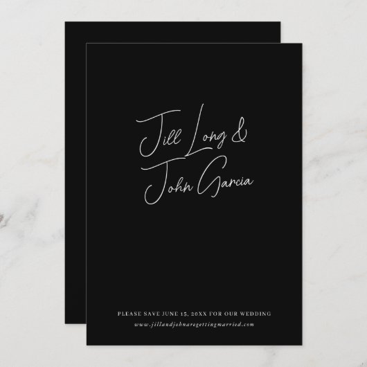 Minimalistische zwarte bruiloft Save the Date Kaart (Voorkant / Achterkant)