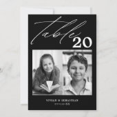 Minimalistische zwarte bruiloft tafel nummer twee  aankondiging (Achterkant)