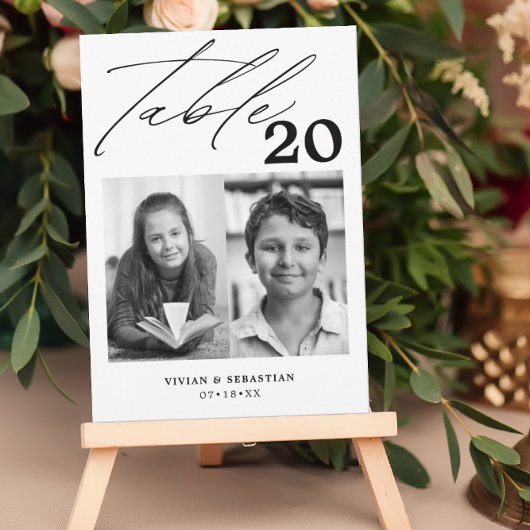 Minimalistische zwarte bruiloft tafel nummer twee aankondiging