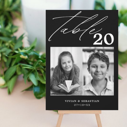 Minimalistische zwarte bruiloft tafel nummer twee  aankondiging