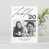 Minimalistische zwarte bruiloft tafel nummer twee  aankondiging (Staand voorkant)