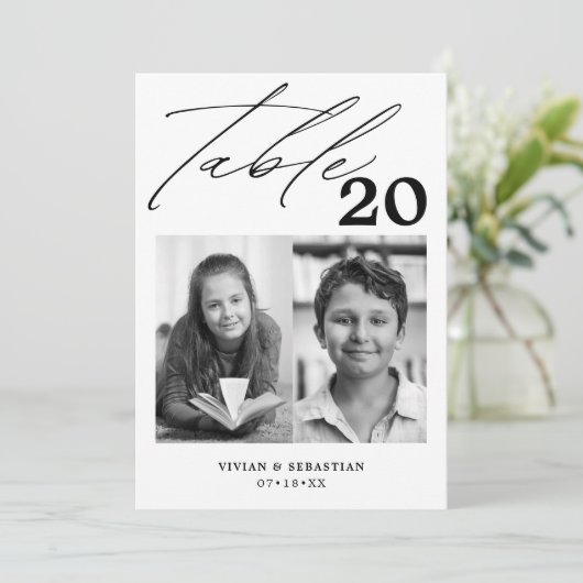 Minimalistische zwarte bruiloft tafel nummer twee  aankondiging (Staand voorkant)