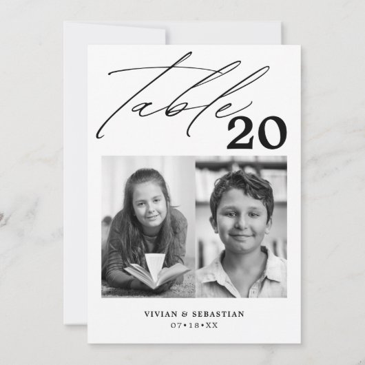 Minimalistische zwarte bruiloft tafel nummer twee  aankondiging (Achterkant)