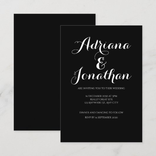 Minimalistische zwarte bruiloft uitnodiging (Voorkant / Achterkant)