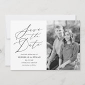 Minimalistische Zwarte Calligrafie Script Foto Save The Date (Voorkant)