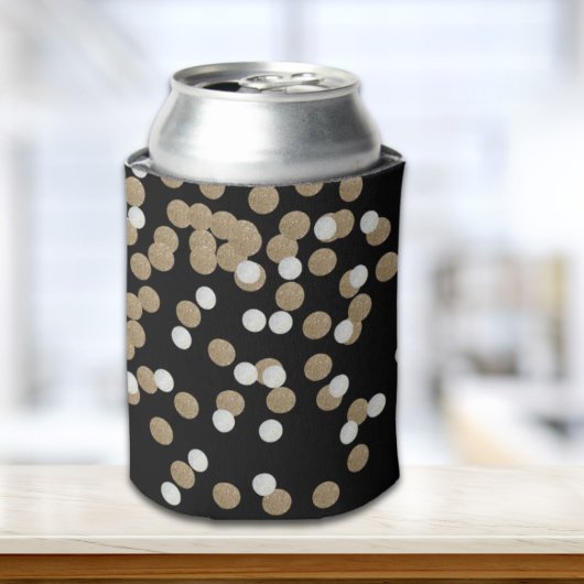 minimalistische zwarte champagne gouden confetti blikjeskoeler