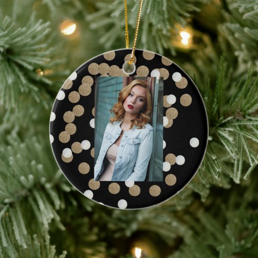 minimalistische zwarte champagne gouden confetti keramisch ornament (Boom)