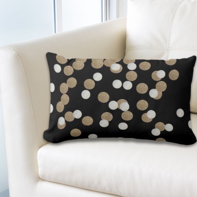 minimalistische zwarte champagne gouden confetti kussen (minimalist glitter black champagne gold confetti lumbar pillow)