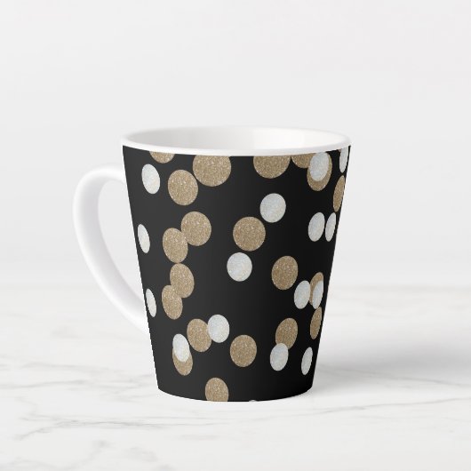 minimalistische zwarte champagne gouden confetti latte mok (Linkerhoek)