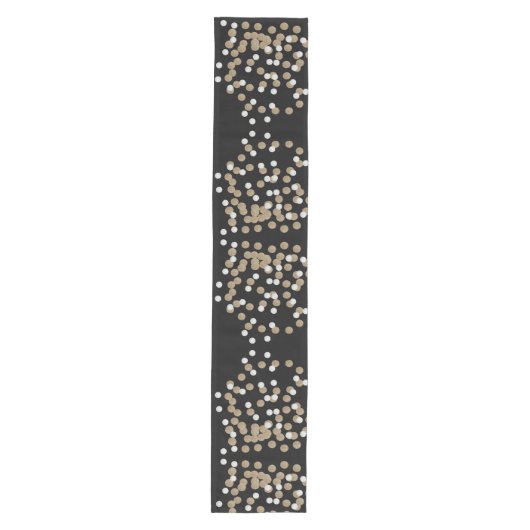 minimalistische zwarte champagne gouden confetti medium tafelloper (Voorkant)