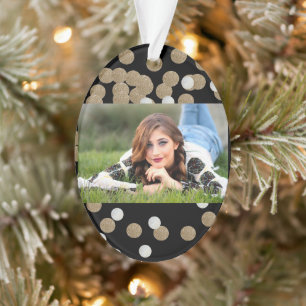 minimalistische zwarte champagne gouden confetti ornament